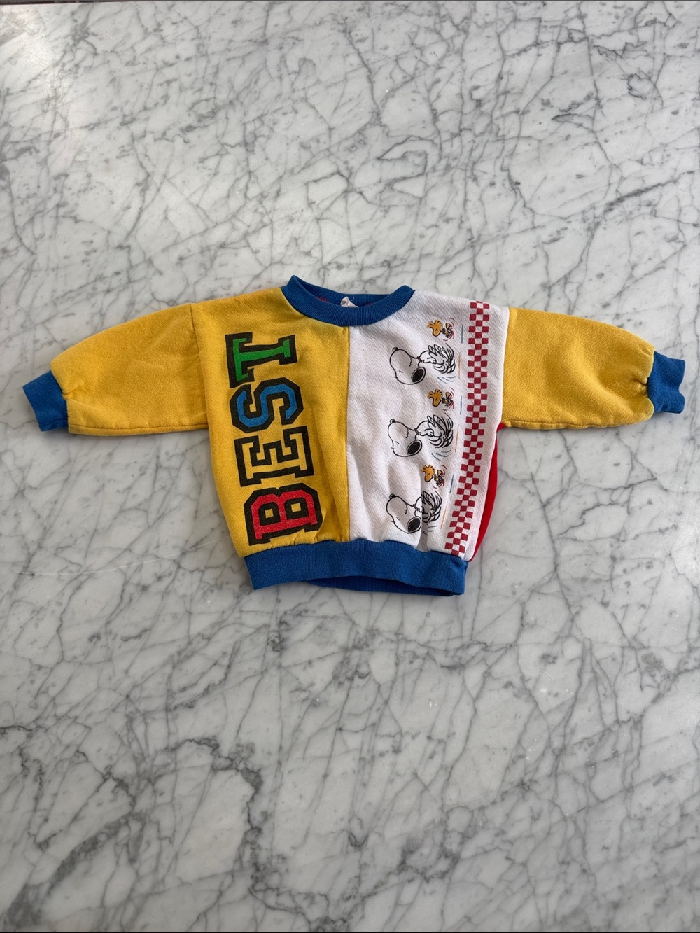 VTG Snoopy Woodstock Colorblock Kids Sweatshirt Sz 12/18 Mo Best Friends